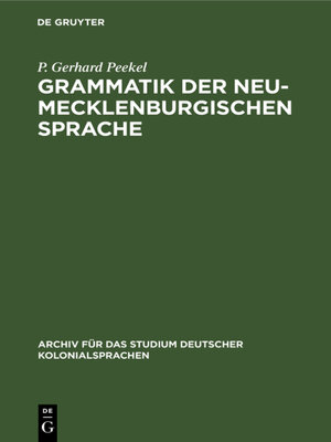 cover image of Grammatik der Neu-Mecklenburgischen Sprache